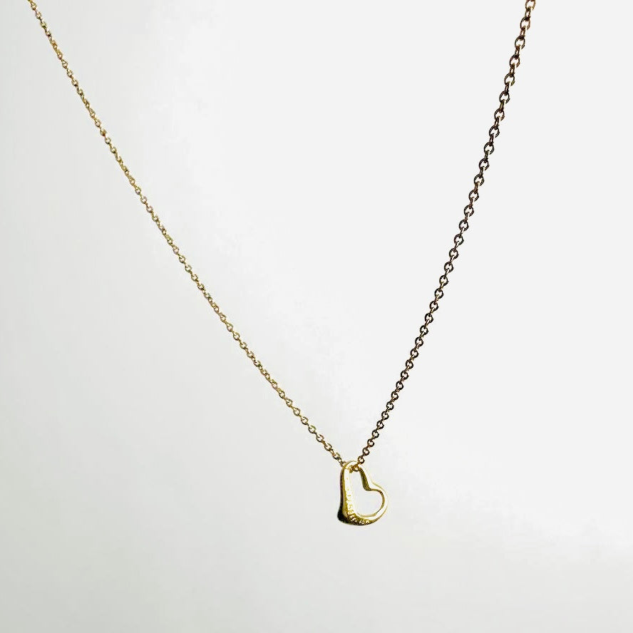 Tiffany & Co T&C Elsa Peretti Open Heart 18K Yellow Gold 11MM Pendant Necklace
