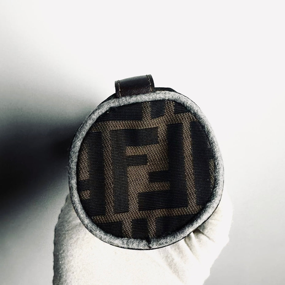 Fendi Zucca Brown GHW FF Monogram Logo Roller Pochette Accessories Hobo Mini Bag