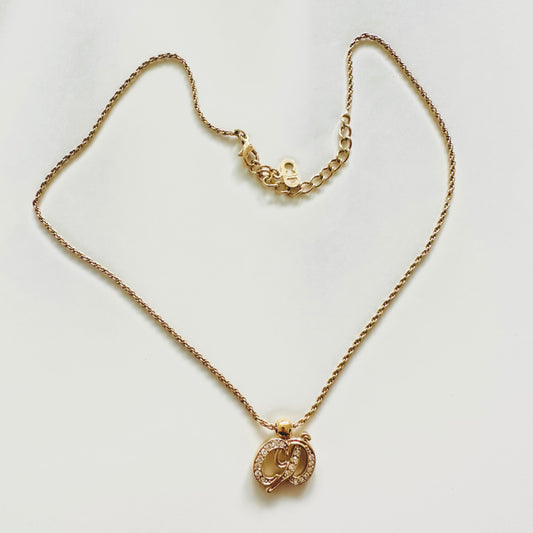 Christian Dior CD Giant Monogram Logo Pendant Light Gold & Crystals Vintage Necklace