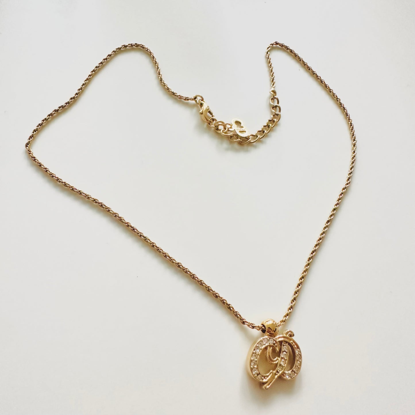 Christian Dior CD Giant Monogram Logo Pendant Light Gold & Crystals Vintage Necklace