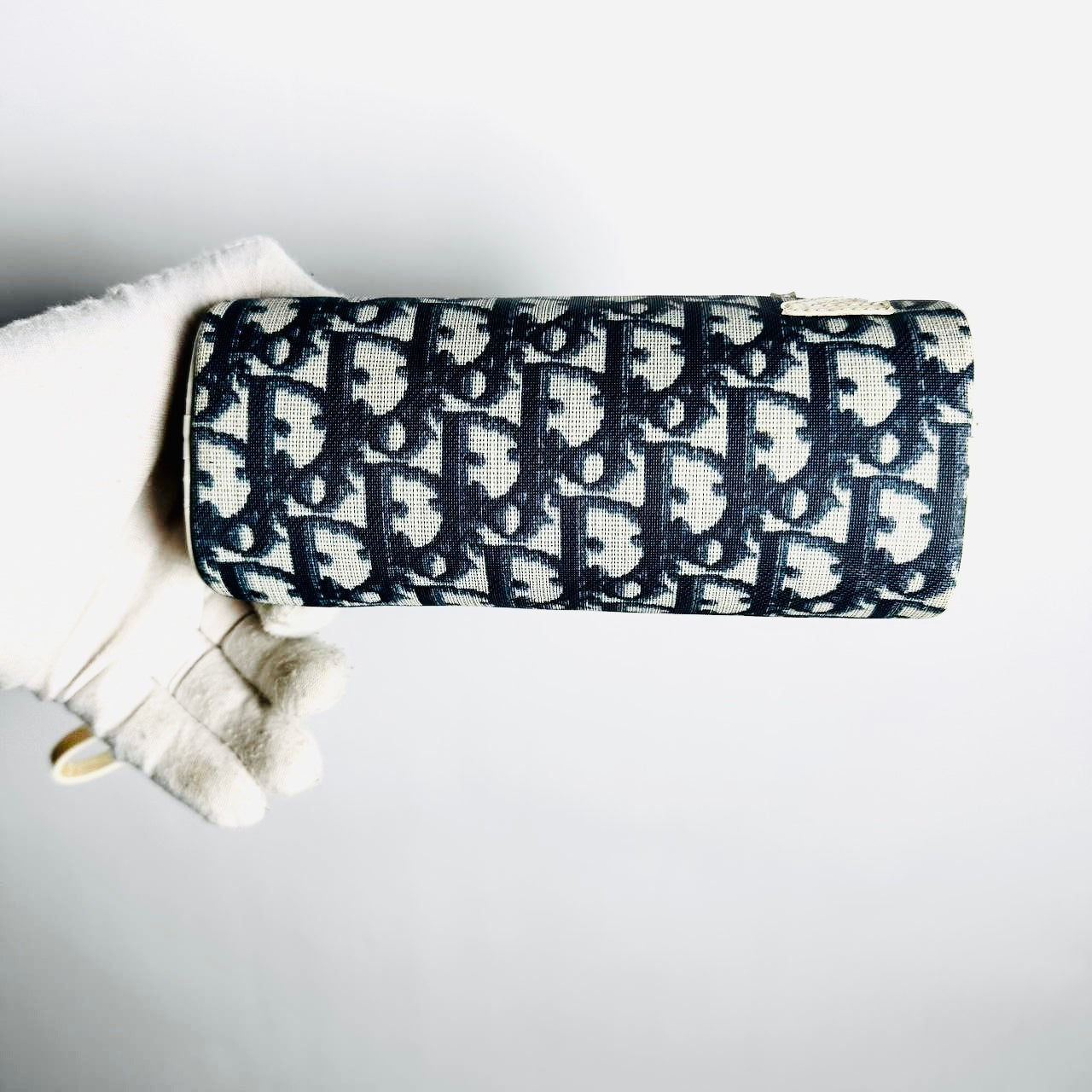 Christian Dior CD Navy Blue Oblique Monogram Logo Roller Papillon Wrislet Pouch Case Clutch