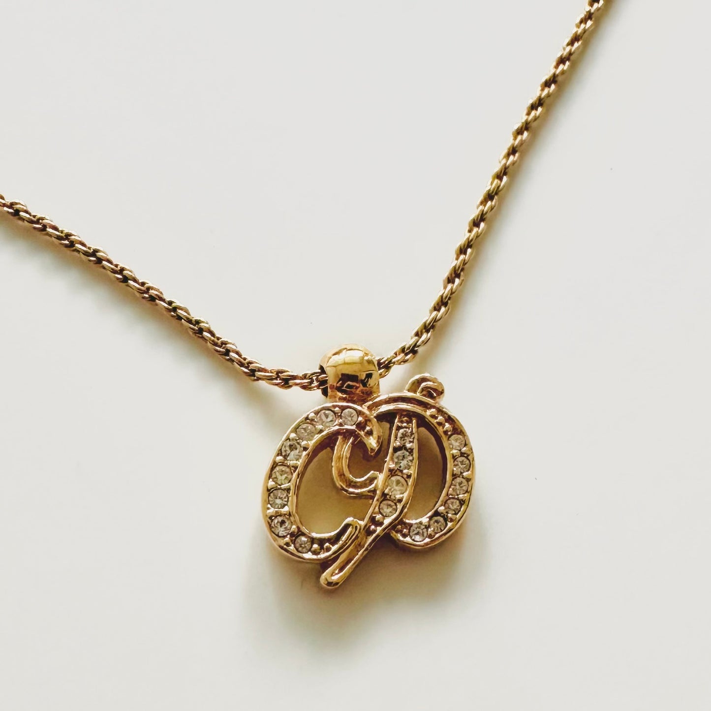 Christian Dior CD Giant Monogram Logo Pendant Light Gold & Crystals Vintage Necklace