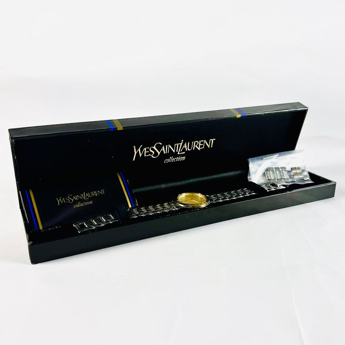 YSL Yves Saint Laurent Gold & Stainless Steel Round Monogram Logo Two Tone 29MM Quartz Watch