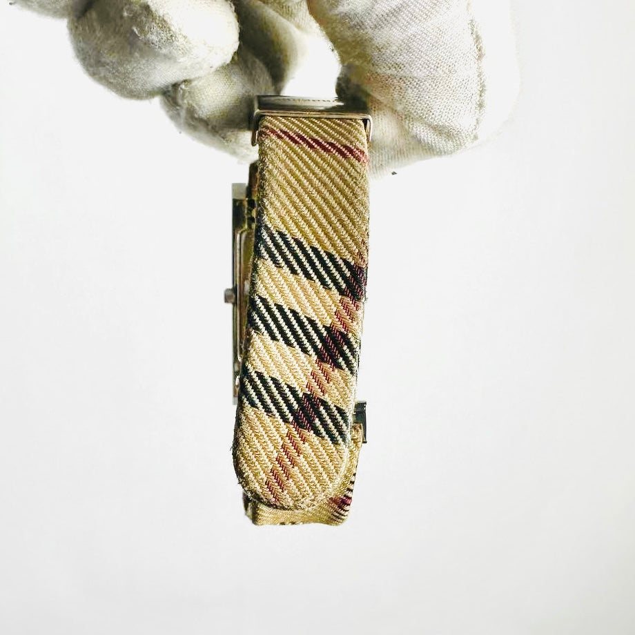 Burberry Heritage White Rectangular Dial Nova Check Checkered Plaid & Leather Strap Quartz 24MM Watch