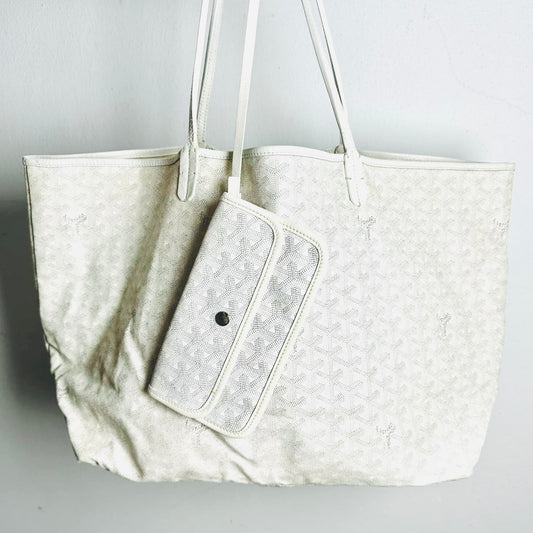 Goyard White Saint Louis GM Monogram Shopper Shoulder Tote Bag With Pouch