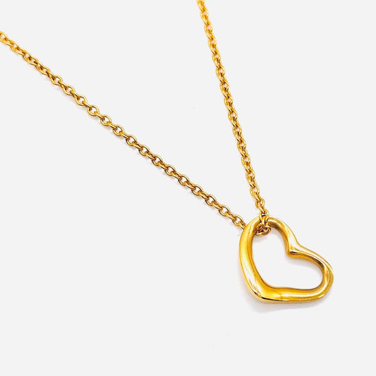 Tiffany & Co T&C Elsa Peretti Open Heart 18K Yellow Gold 11MM Pendant Necklace