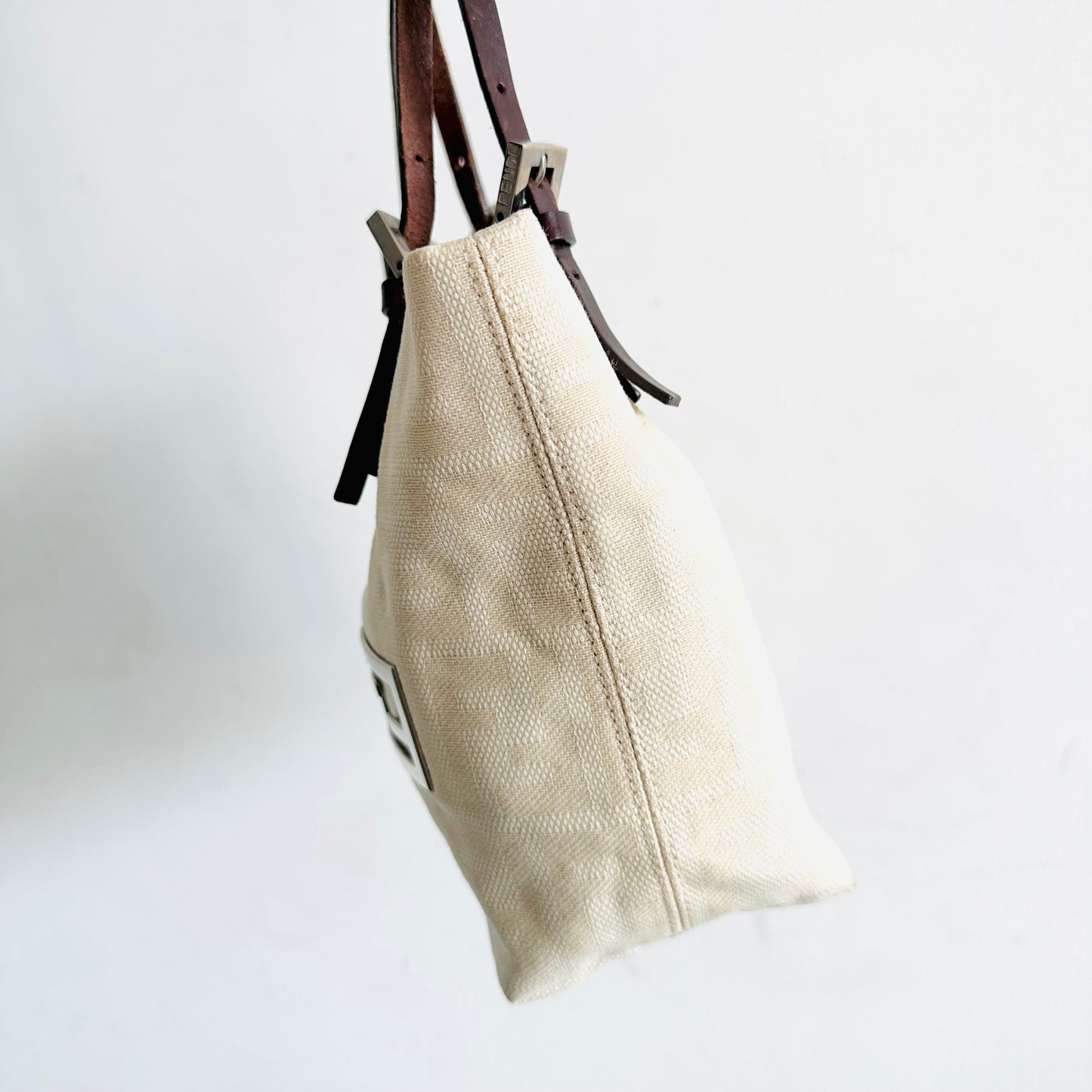 Fendi White Zucca FF Monogram Logo Mamma Hobo Shopper Shoulder Tote Bag