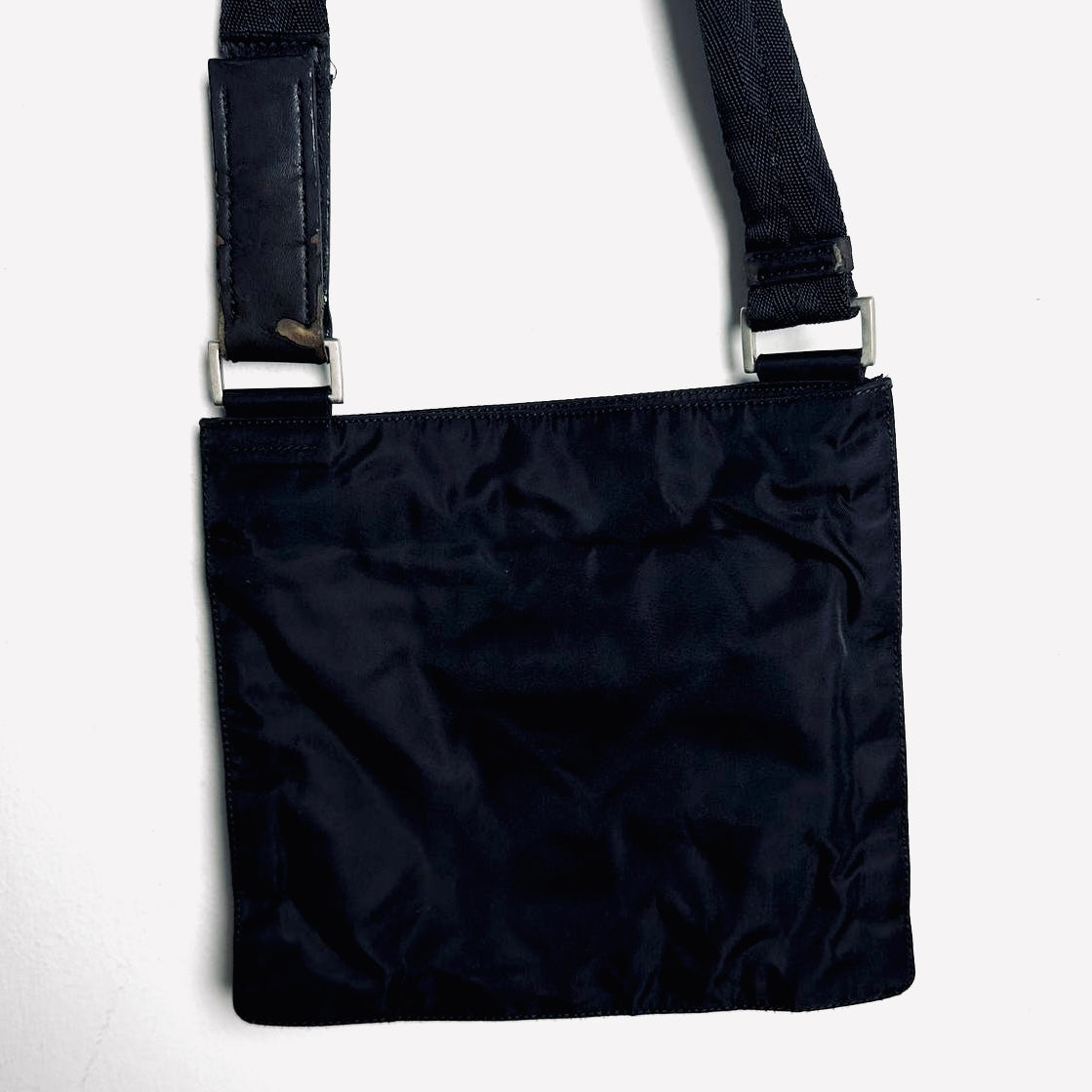 Prada Black Tessuto Monogram Logo Nylon & Leather Shoulder Sling Bag