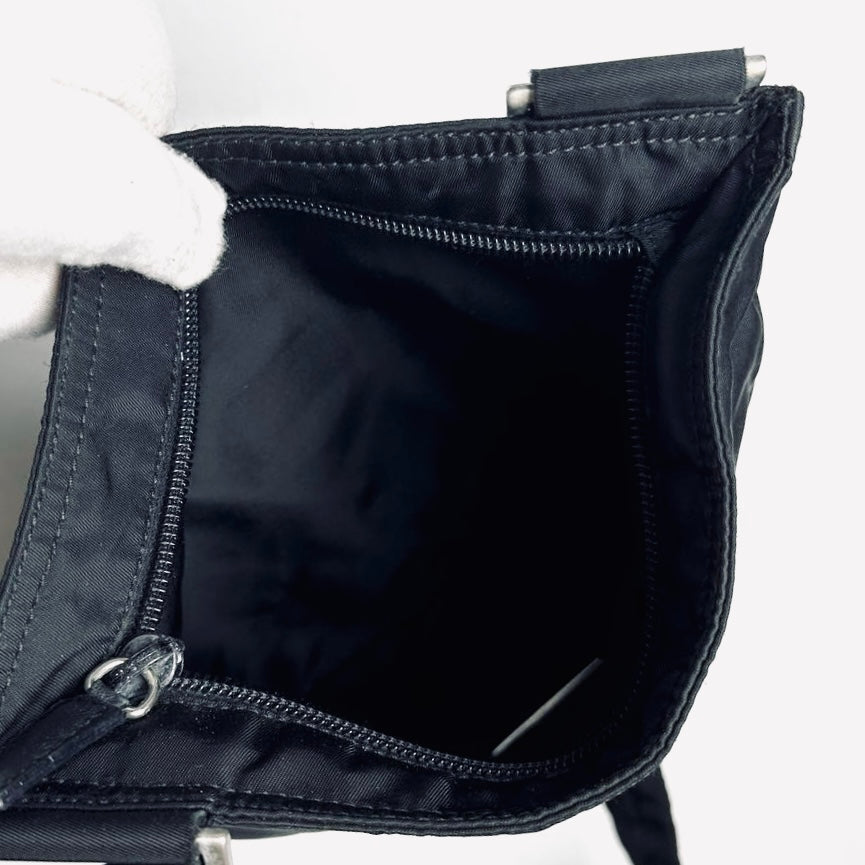 Prada Black Tessuto Monogram Logo Nylon & Leather Shoulder Sling Bag