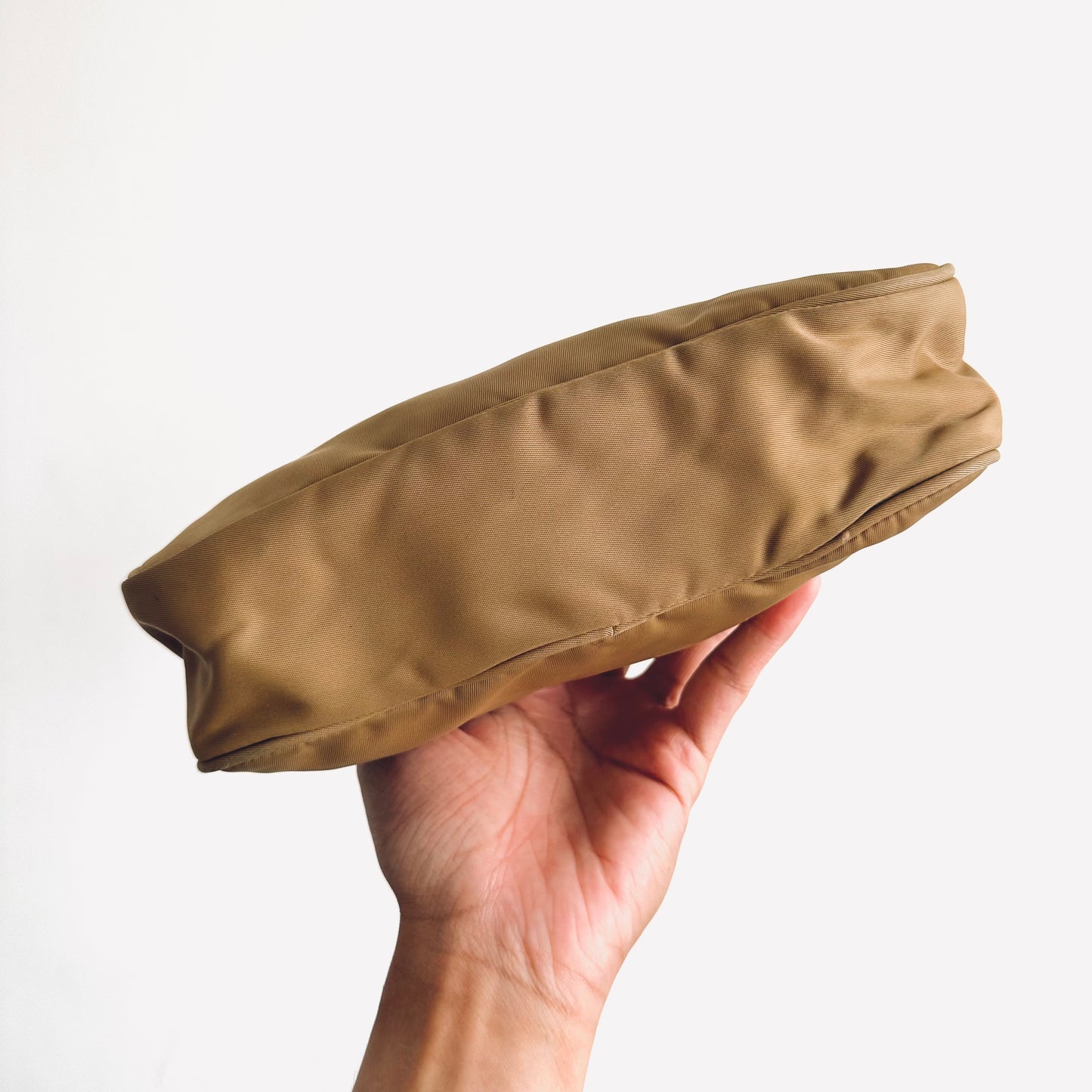 Prada Taupe Tessuto Classic Logo Hobo Pochette Baguette Shoulder Bag
