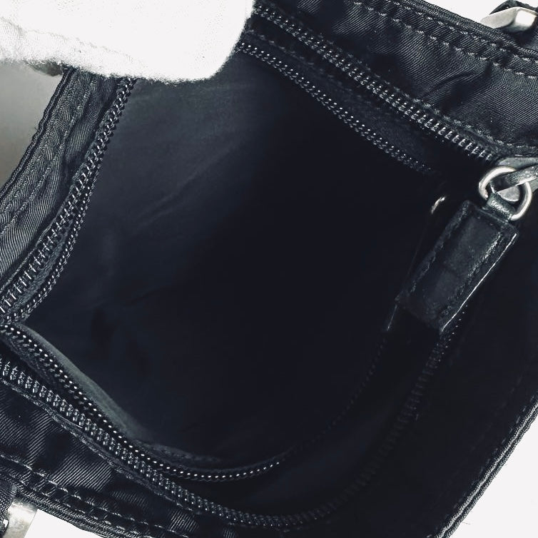 Prada Black Tessuto Monogram Logo Nylon & Leather Shoulder Sling Bag
