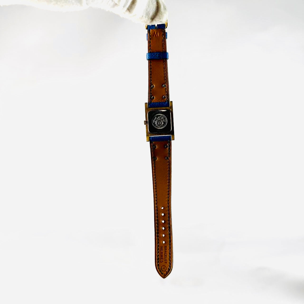 Hermes Medor Studded Blue & Gold GHW Stainless Steel Leather Strap 24MM Quartz Watch