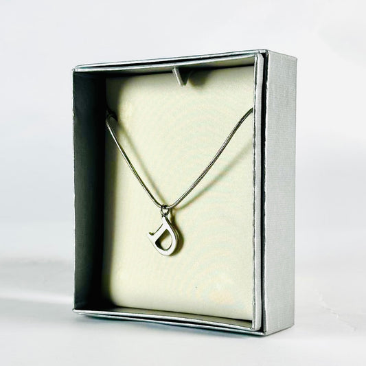 Christian Dior CD Giant Monogram Logo Signature Silver Vintage Pendant Necklace