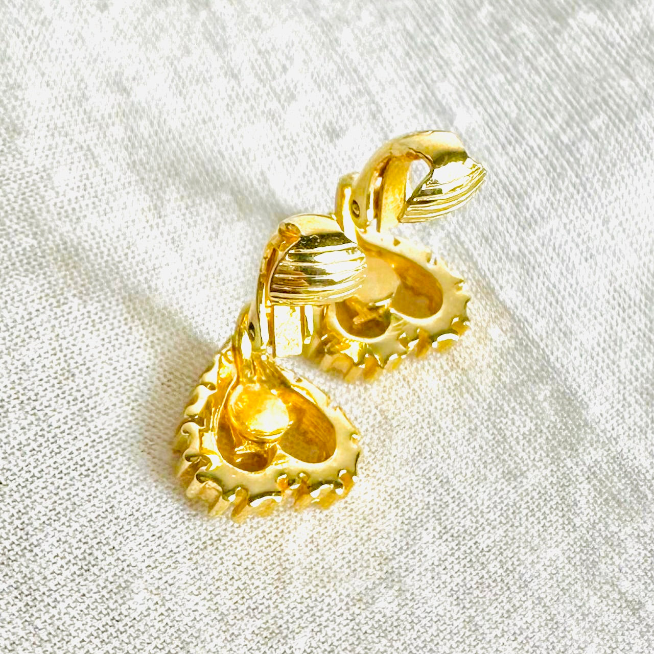Christian Dior CD Monogram Logo Gold Signature Heart Crystals Clip On Earrings