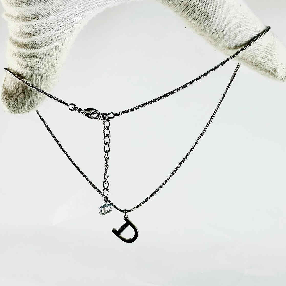 Christian Dior CD Giant Monogram Logo Signature Silver Vintage Pendant Necklace