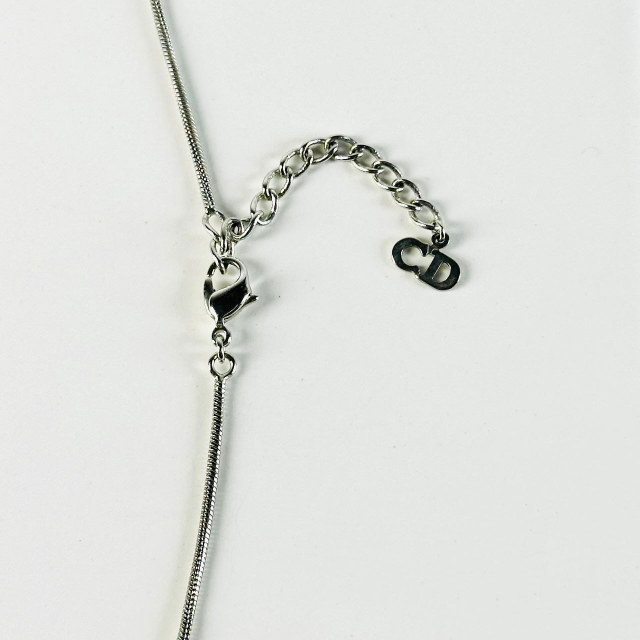 Christian Dior CD Giant Monogram Logo Signature Silver Vintage Pendant Necklace