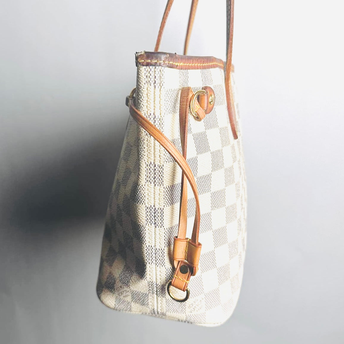 Louis Vuitton LV Neverfull PM Damier Azur DA Monogram Logo GHW Shopper Shoulder Tote Bag