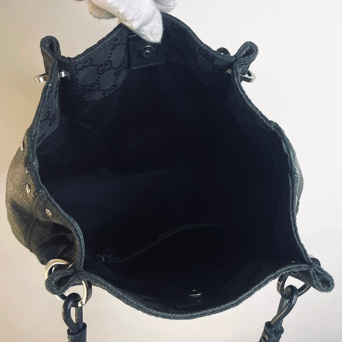 Gucci Black GG Monogram Logo Shopper Shoulder Tote Bag
