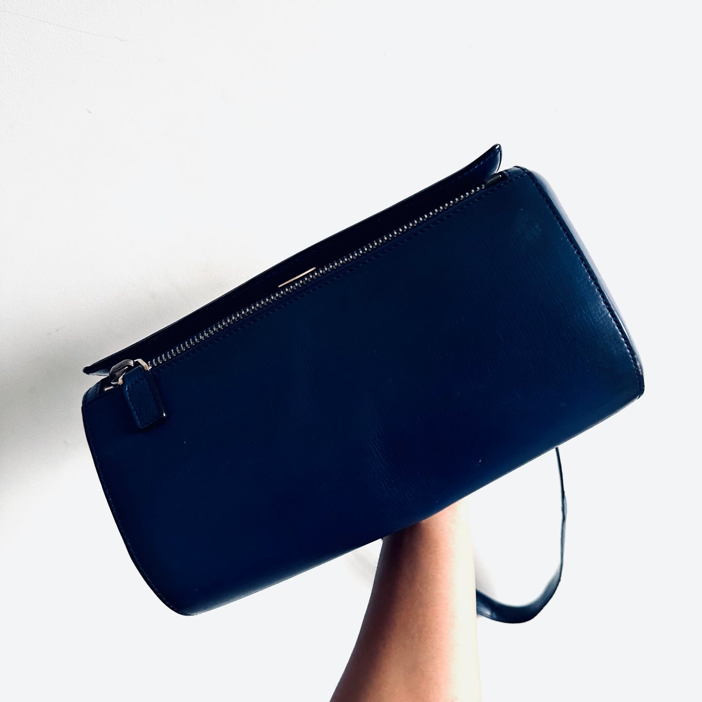 Givenchy Pandora Deep Blue GHW Medium Box Grained Calfskin Shoulder Sling Flap Bag