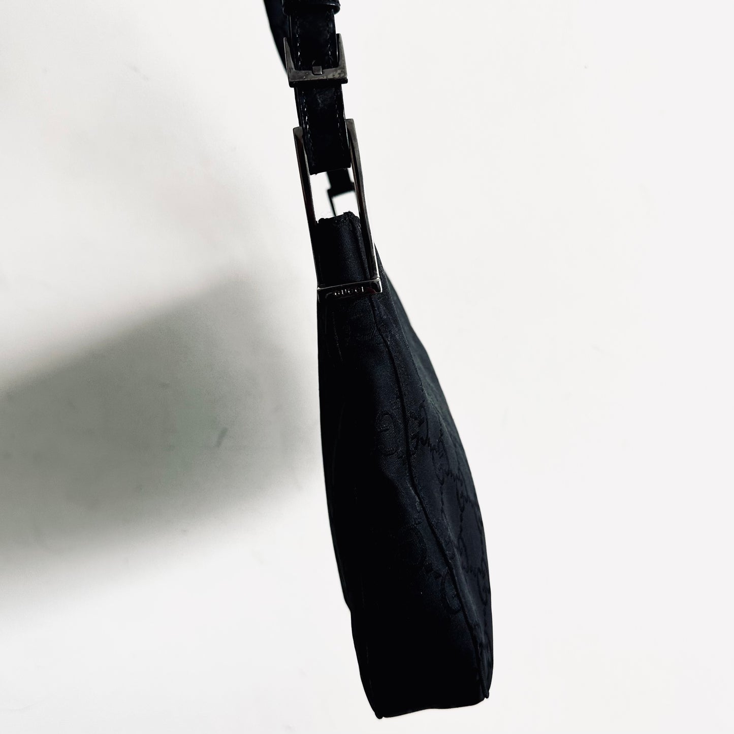 Gucci Black Iridescent GG Monogram Logo Hobo Baguette Shoulder Bag