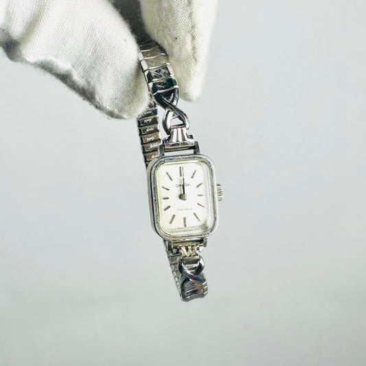 Omega Geneve Silver Stainless Steel Rectangular Dial 15MM Vintage Watch