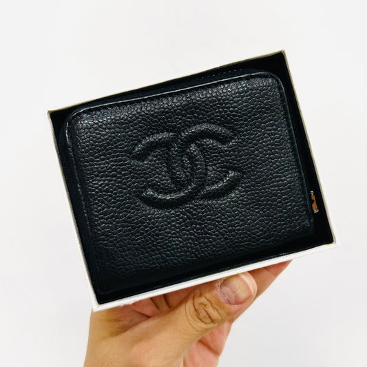 Chanel Black GHW Giant CC Monogram Logo Caviar Vintage Compact Zippy Zip Around Wallet 3s