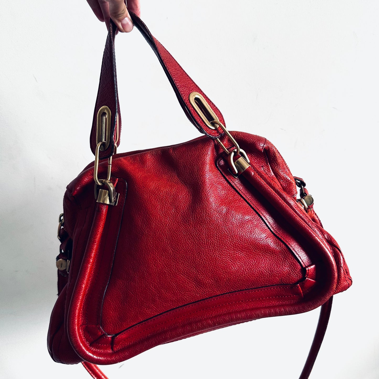 Chloe Paraty Dark Red GHW Classic Leather 2-Way Small Top Handle Shopper Shoulder Sling Tote Bag