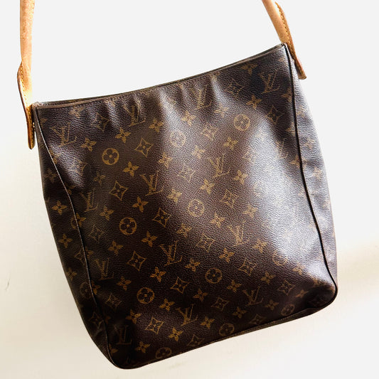 Louis Vuitton LV Looping Monogram Logo GHW Top Handle Hobo Baguette Shoulder Bag