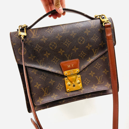 Louis Vuitton LV Monceau 28 Monogram Logo GHW Vintage 2-Way Top Handle Shoulder Sling Flap Bag