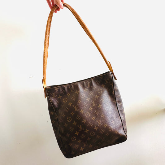 Louis Vuitton LV Looping Monogram Logo GHW Top Handle Hobo Baguette Shoulder Bag