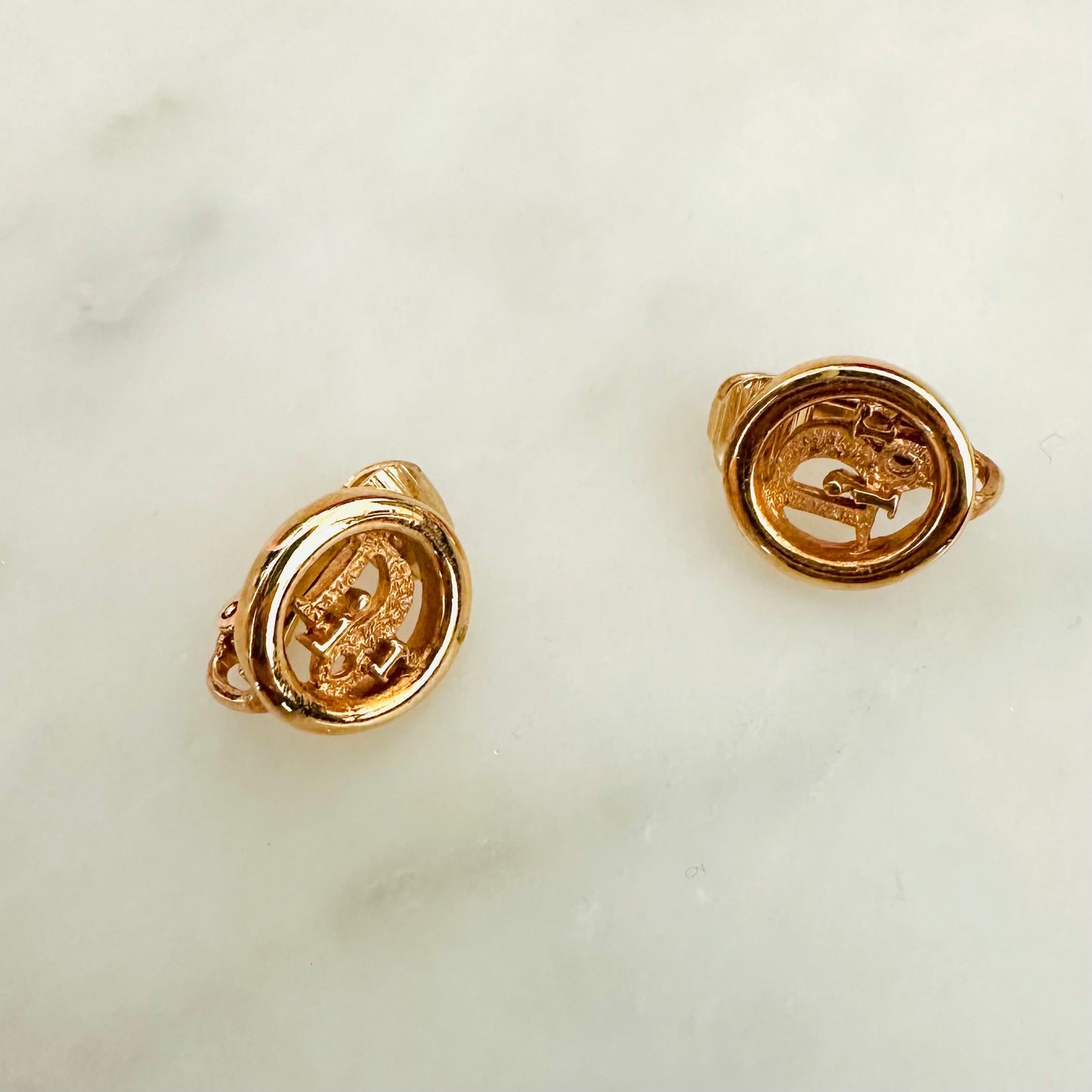 Christian Dior CD Gold Monogram Logo Signature Classic Clip On Vintage Earrings
