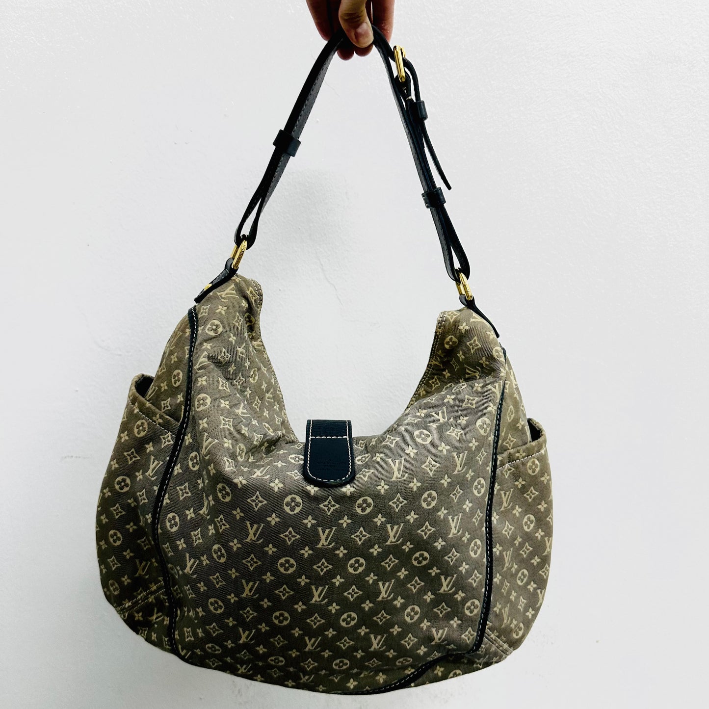 Louis Vuitton LV Idylle Romance Navy Blue Mini Lin Monogram Logo GHW Baguette Hobo Flap Shoulder Bag