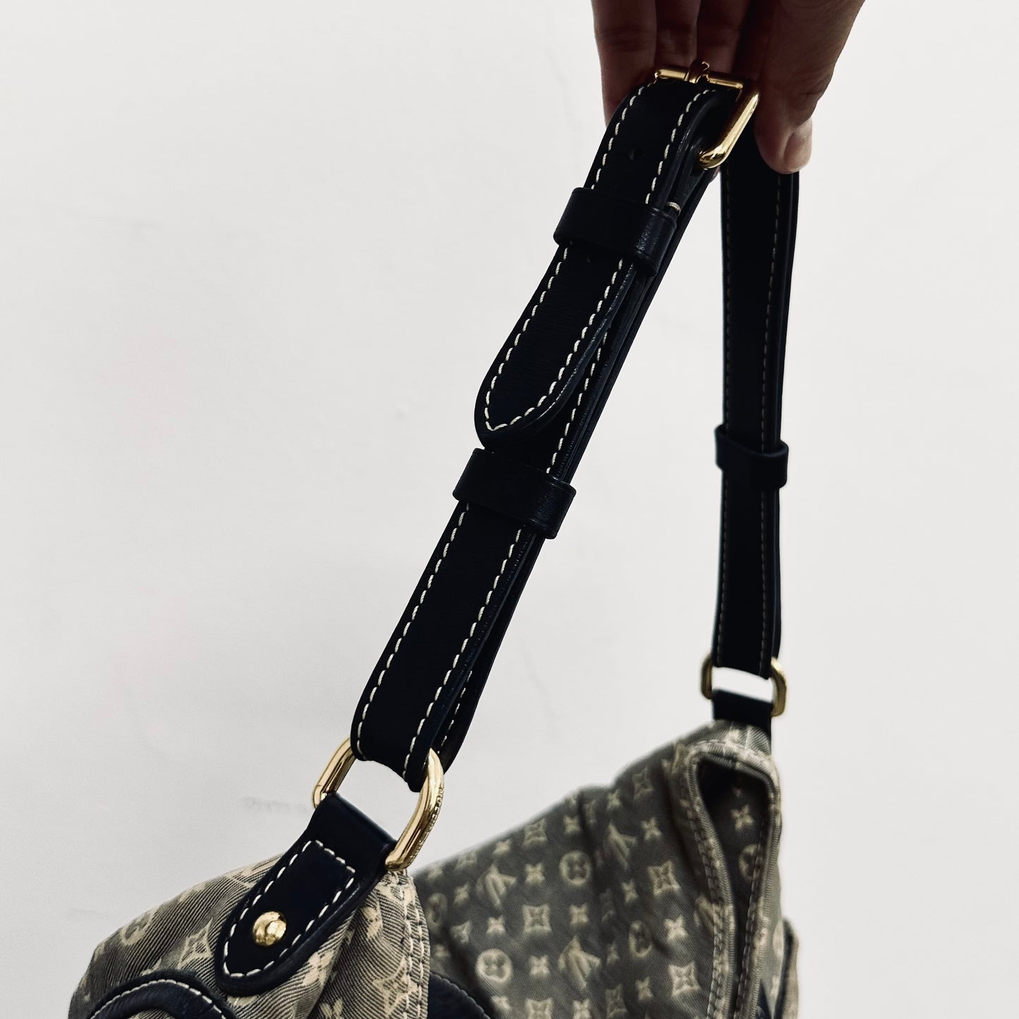 Louis Vuitton LV Idylle Romance Navy Blue Mini Lin Monogram Logo GHW Baguette Hobo Flap Shoulder Bag