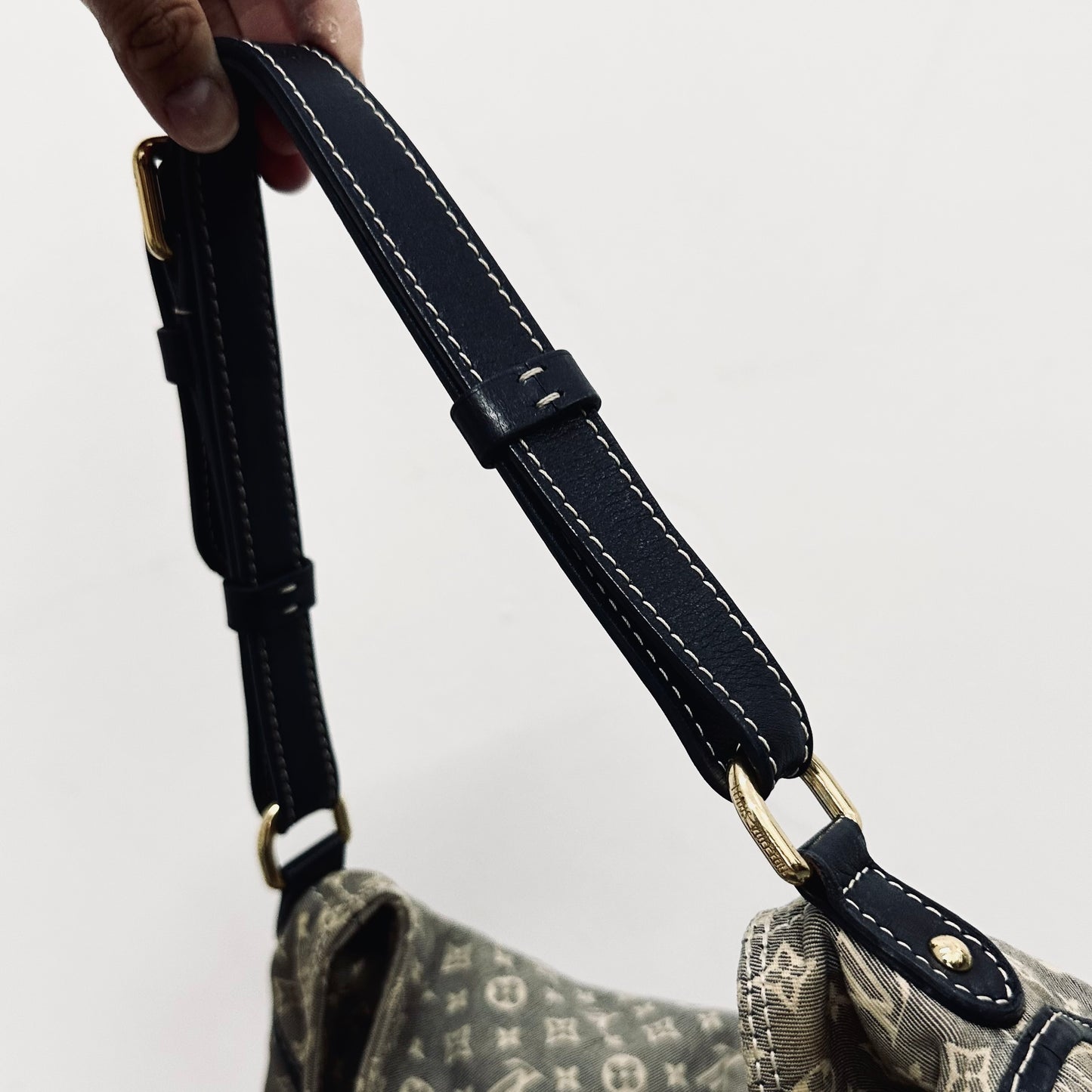 Louis Vuitton LV Idylle Romance Navy Blue Mini Lin Monogram Logo GHW Baguette Hobo Flap Shoulder Bag