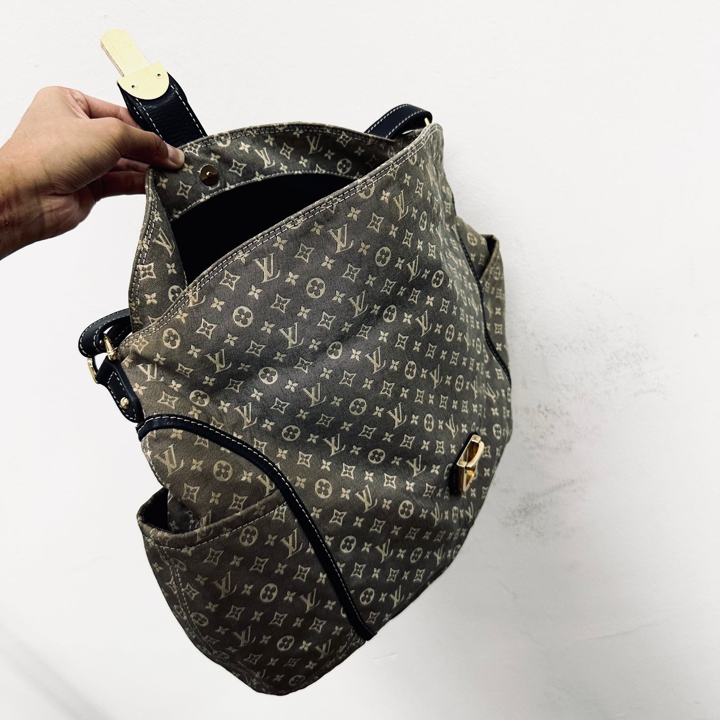 Louis Vuitton LV Idylle Romance Navy Blue Mini Lin Monogram Logo GHW Baguette Hobo Flap Shoulder Bag