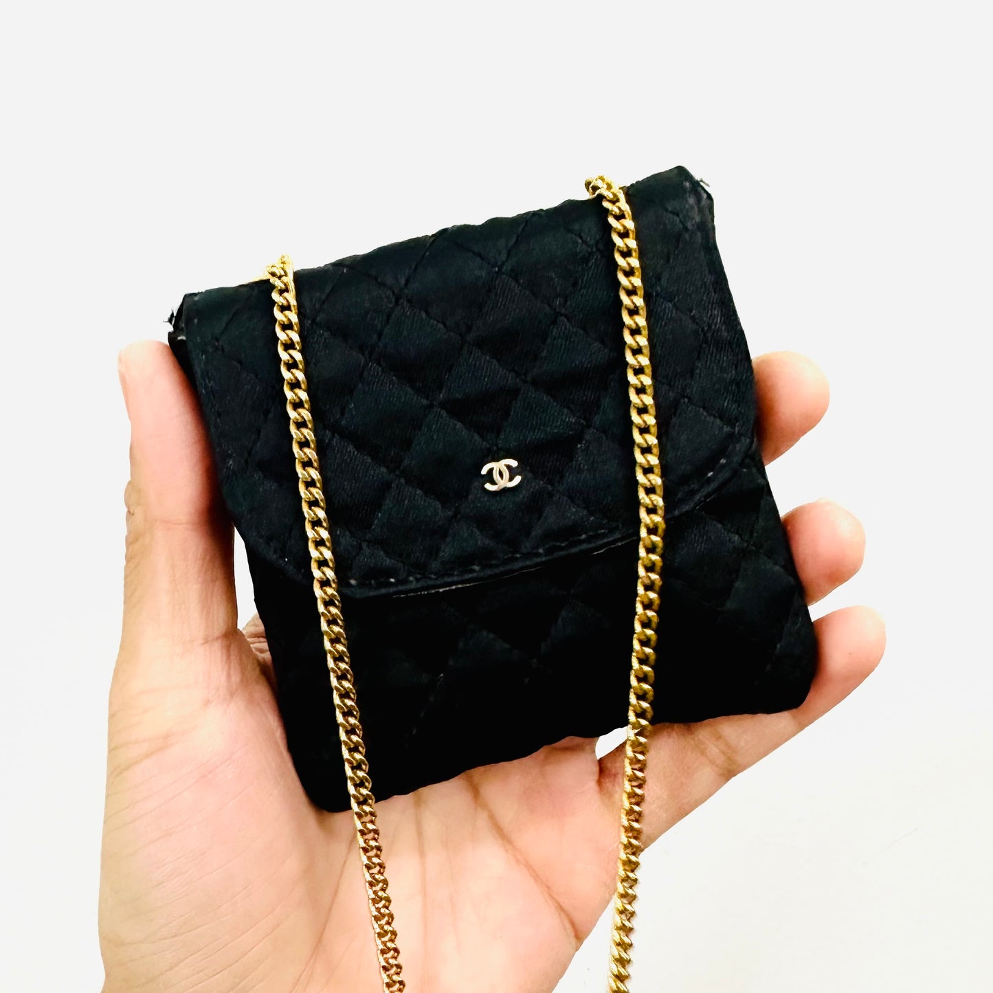 Chanel Black GHW CC Logo Classic WOC Quilted Jersey Wallet On Chain Vintage Shoulder Sling Flap Bag Pre Series