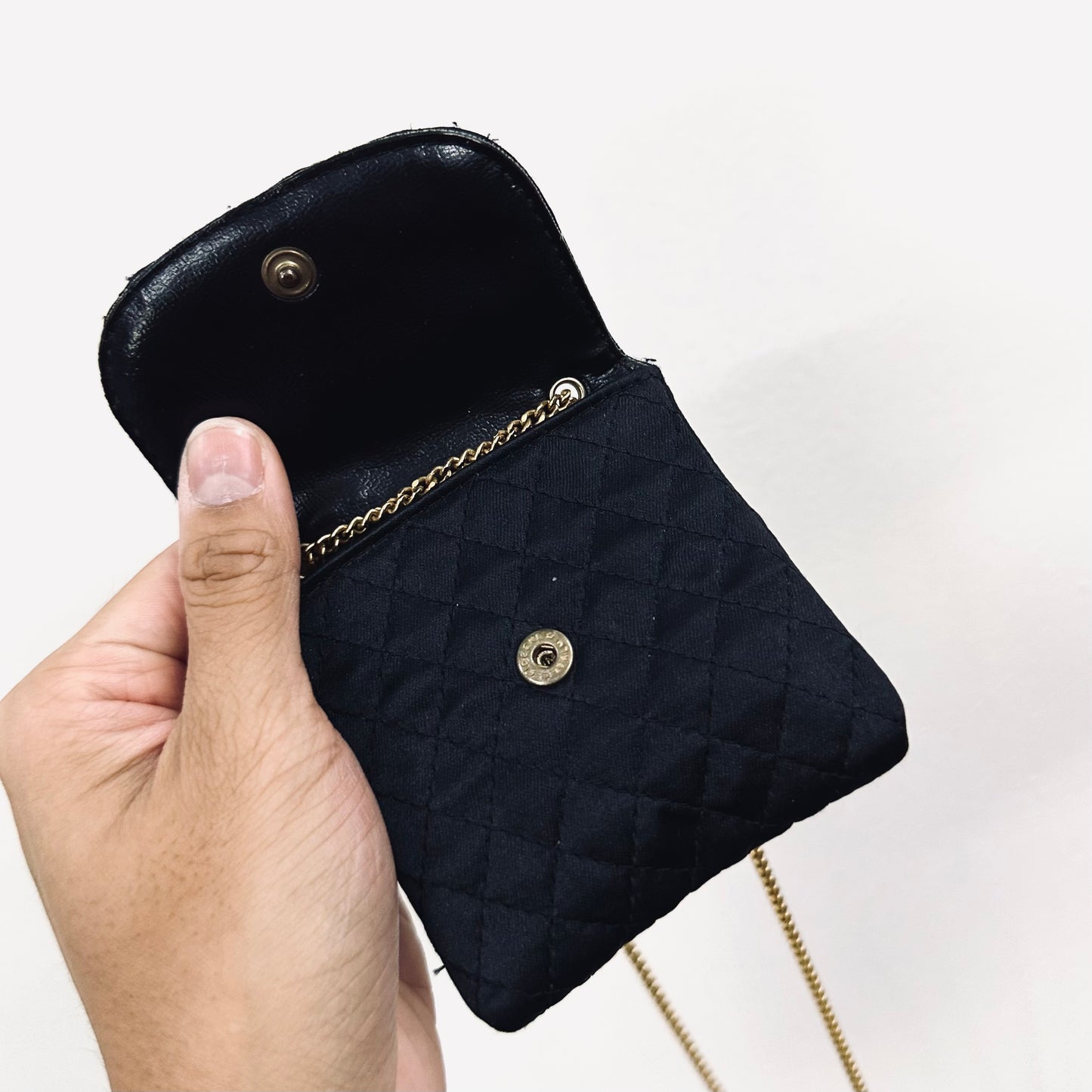 Chanel Black GHW CC Logo Classic WOC Quilted Jersey Wallet On Chain Vintage Shoulder Sling Flap Bag Pre Series