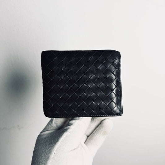 Bottega Veneta BV Dark Brown Intrecciato Nappa Woven Leather Compact Flap Bifold Wallet