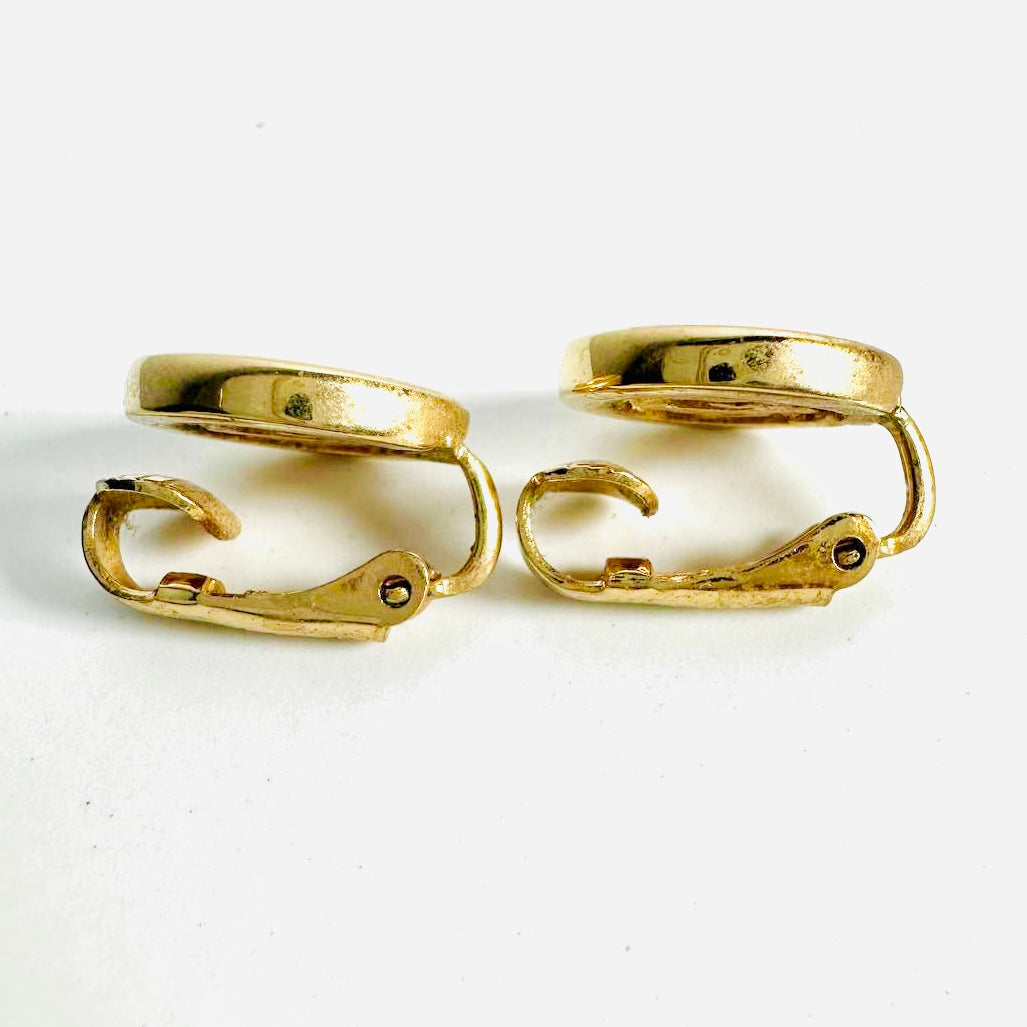 Christian Dior CD Monogram Logo Signature Gold Round Vintage Clip On Earrings