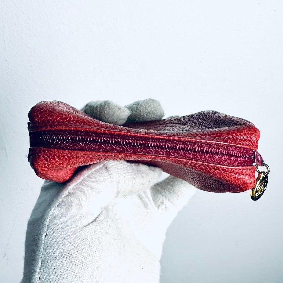 Chanel Red GHW Giant CC Monogram Logo Caviar Leather Small Zip Pouch Clutch Case