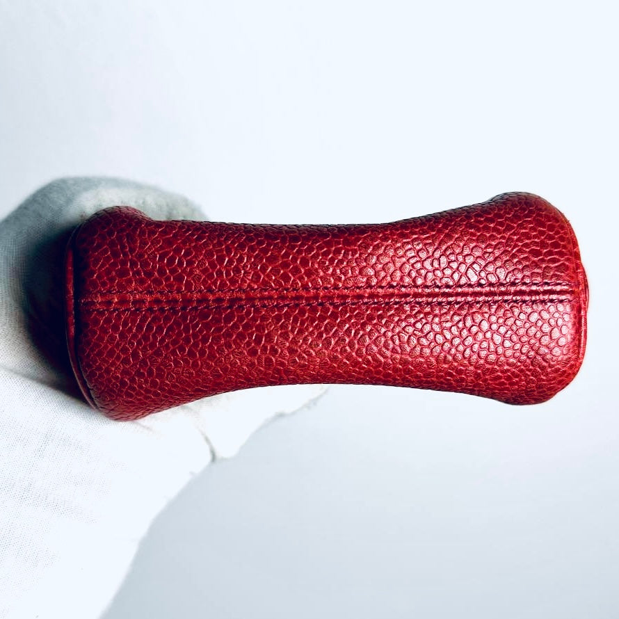 Chanel Red GHW Giant CC Monogram Logo Caviar Leather Small Zip Pouch Clutch Case