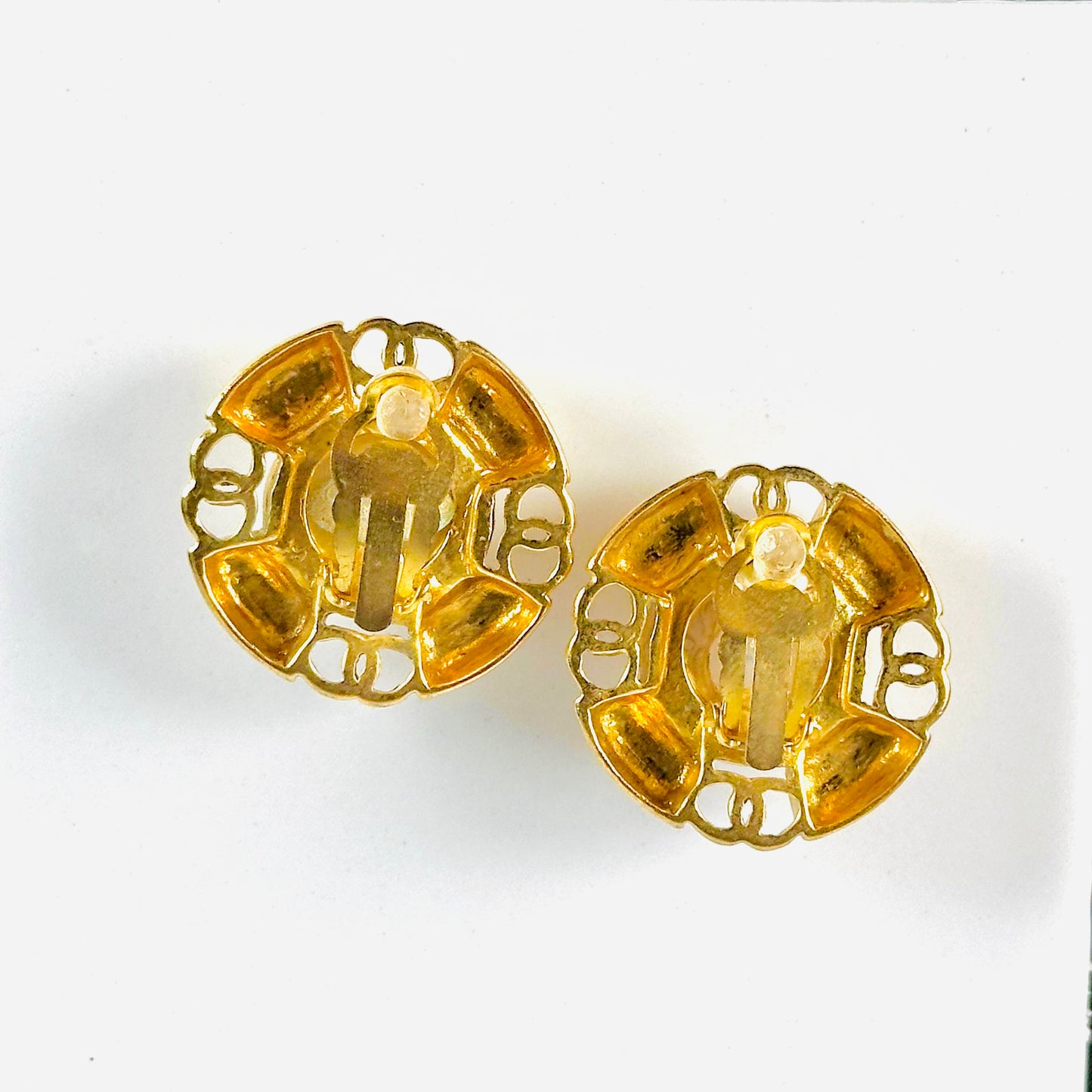 Chanel Gold Giant CC Monogram Logo Large Round Vintage Clip On Earrings