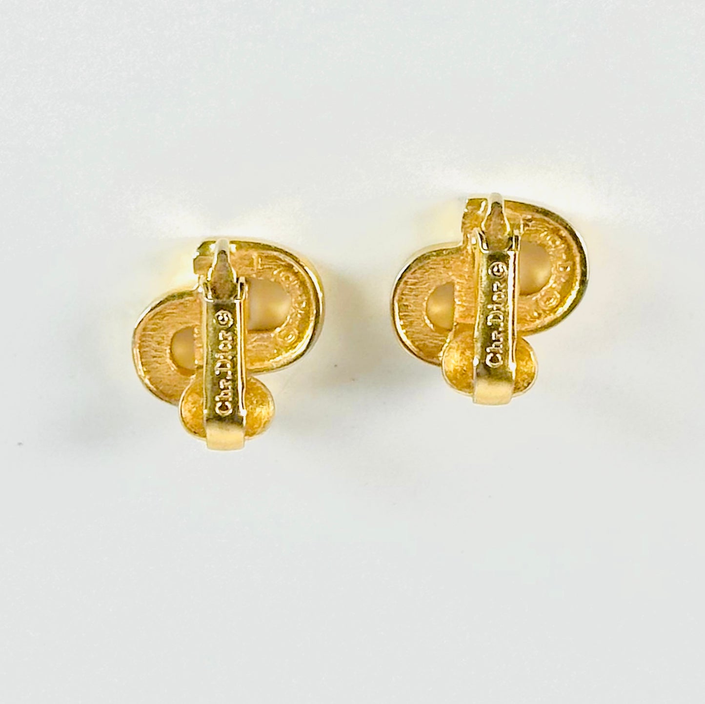 Christian Dior CD & Crystals Giant Gold Monogram Logo Signature Classic Clip On Vintage Earrings
