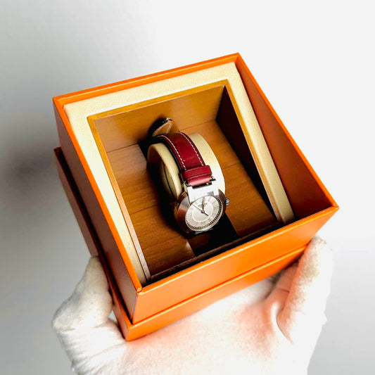 Hermes Nomade Stainless Steel Maroon Leather Strap 27.5MM Watch