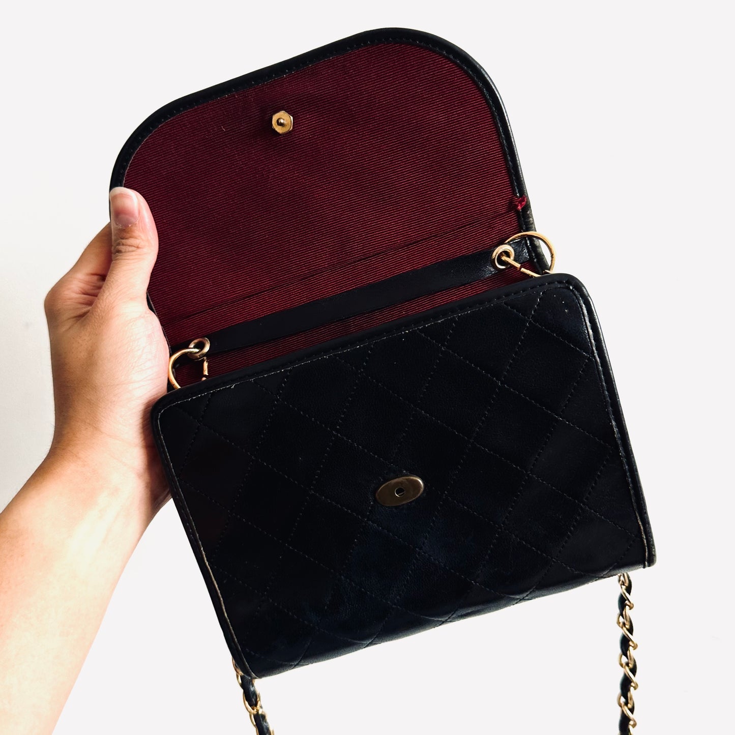 Chanel Black GHW Quilted Lambskin Leather CC Logo 2-Way Vintage Flap Mini Shoulder Sling Bag Pre Series