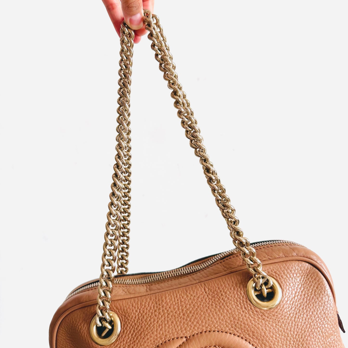 Gucci Blush Pink GHW Soho Disco Double Chain GG Monogram Logo Shoulder Tote Bag