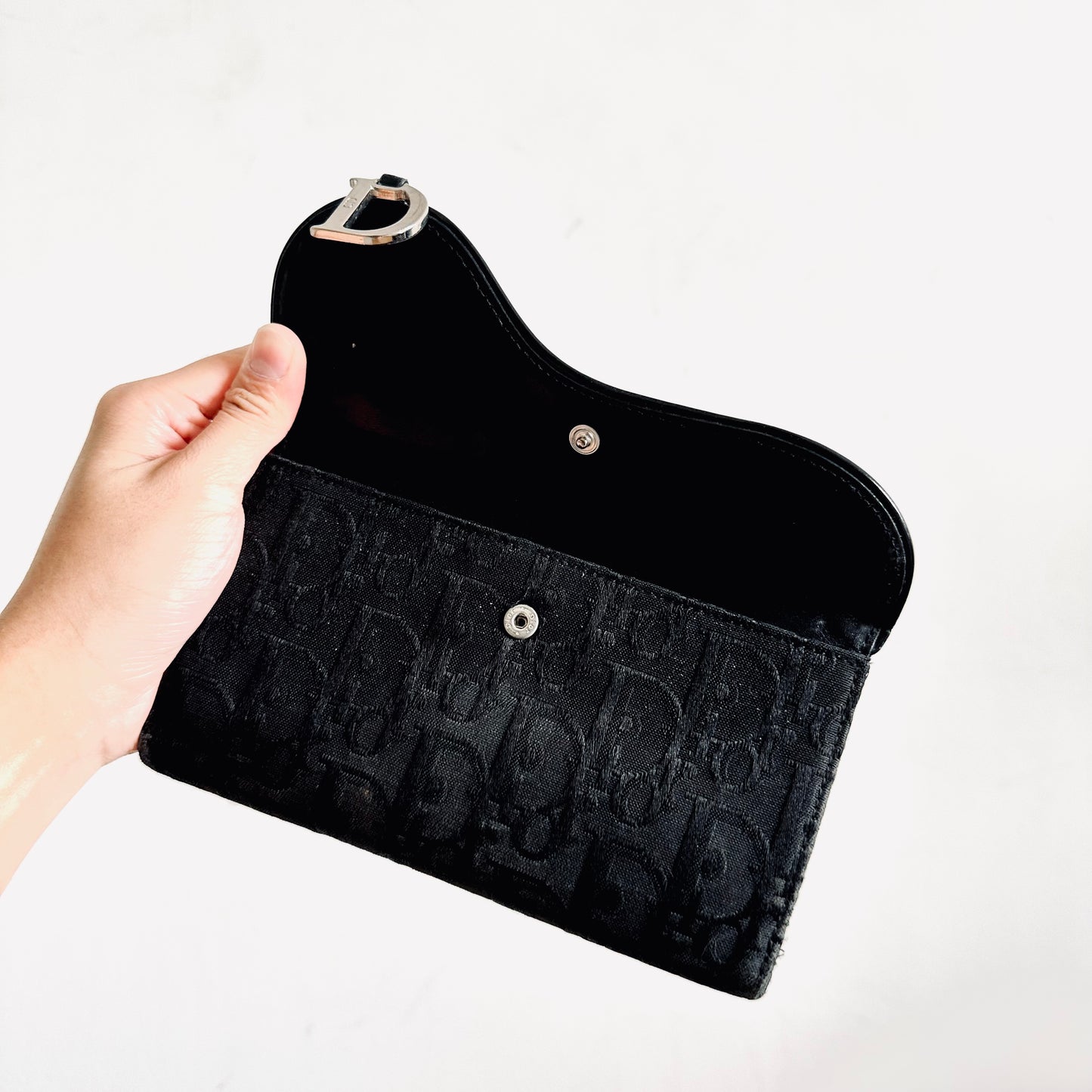 Christian Dior CD Black Oblique Monogram Logo Saddle Flap Bifold Long Wallet