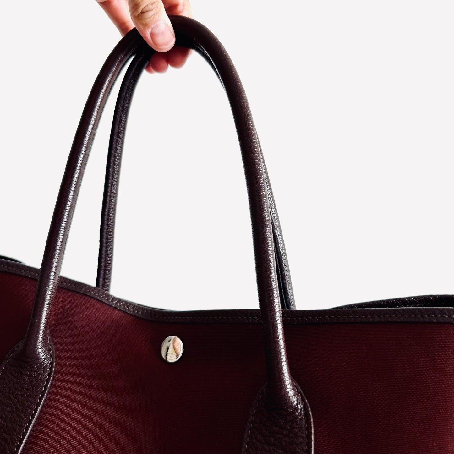 Hermes Rouge Brown Garden Party 36 GP36 PM In Toile / Negonda Leather Shopper Shoulder Tote Bag