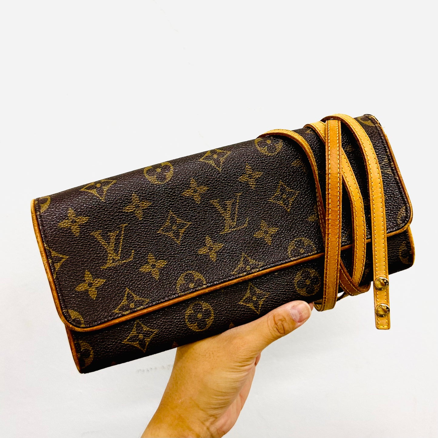 Louis Vuitton LV Pochette Twin GM Monogram Logo GHW Shoulder Sling Bag Pouch Clutch