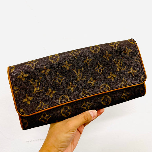 Louis Vuitton LV Pochette Twin GM Monogram Logo GHW Shoulder Sling Bag Pouch Clutch